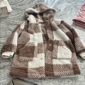 Cozy Brown and White Plaid Hooded Jacket l 5Y